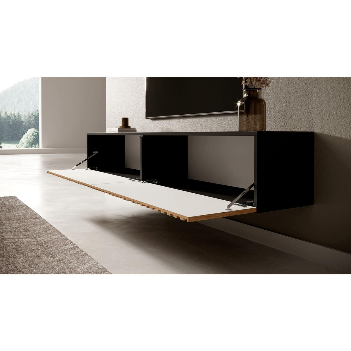 TV stolík Telire čierny / dub 175/30/32 cm - čierna/dub artisan, kompozitné drevo (175/30/31.6cm) - Selsey