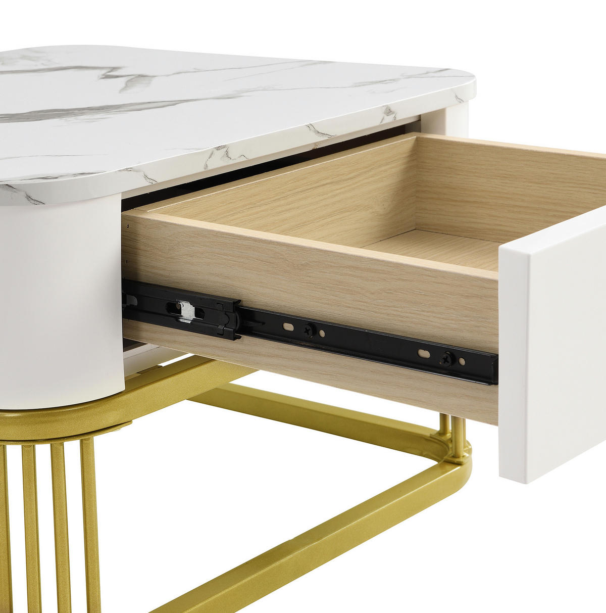 COUCHTISCH-SET aus MDF 60x60x42 cm Weiß-Gold mit Marmoroptik, brauner Glasplatte und Schublade, 2-teilig - Weiß, Holzwerkstoff (60/60/42.5cm) - IVMEU