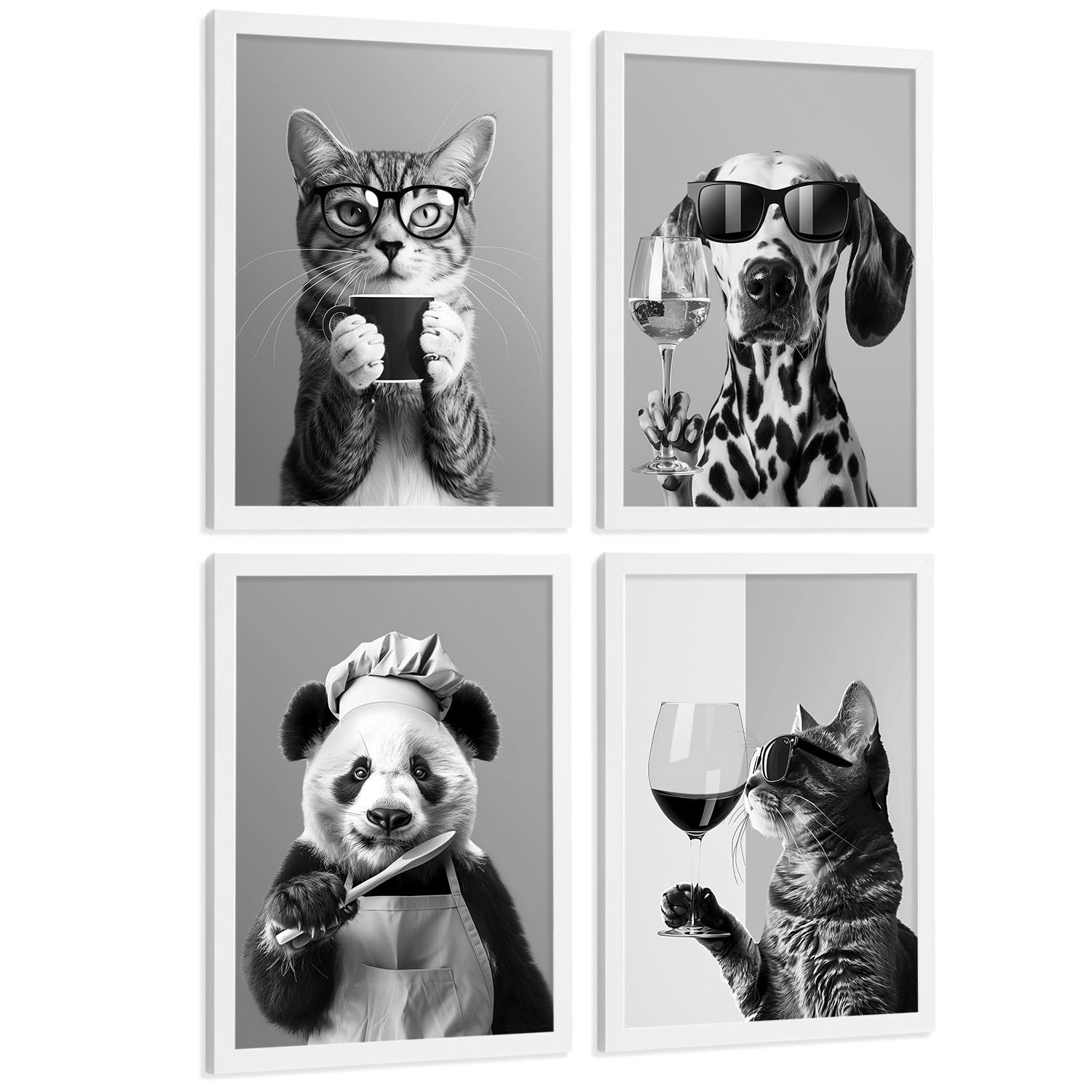 Nacnic PLAKAT Sada 4 Byn Animals A3 Bílý rám