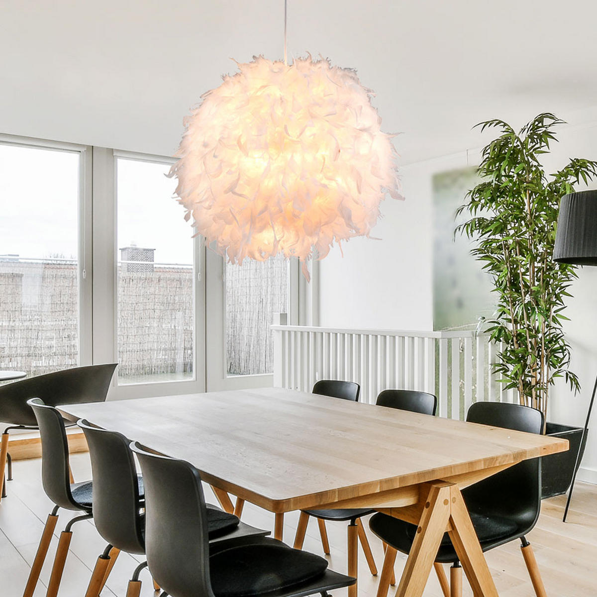 LED HÄNGELEUCHTE Federn Weiß - Weiß, Metall (45/45/120cm) - Globo Lighting