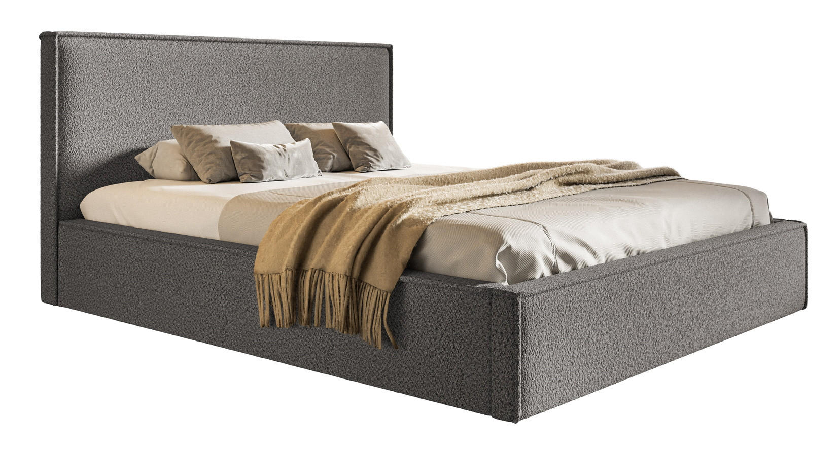 DOPPELBETT 180x200 mit Bettkasten Kyoto, Boucle, Dunkelgrau - Dunkelgrau, Holz/Textil (180/200cm) - Emporius