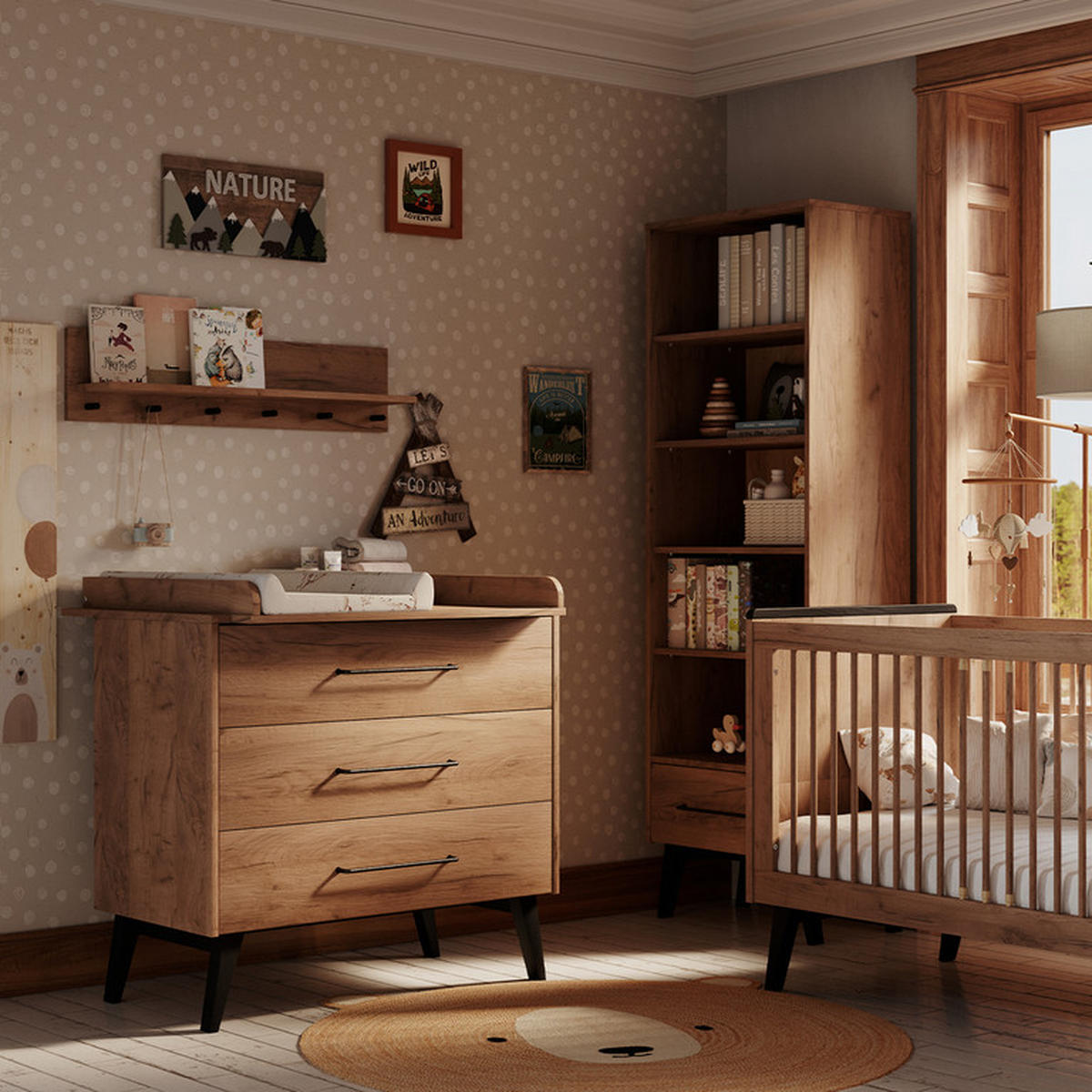 KNIHOVNA Retro Dřevo - hnědá, kompozitní dřevo (65/199.6/42.4cm) - Petits-meubles