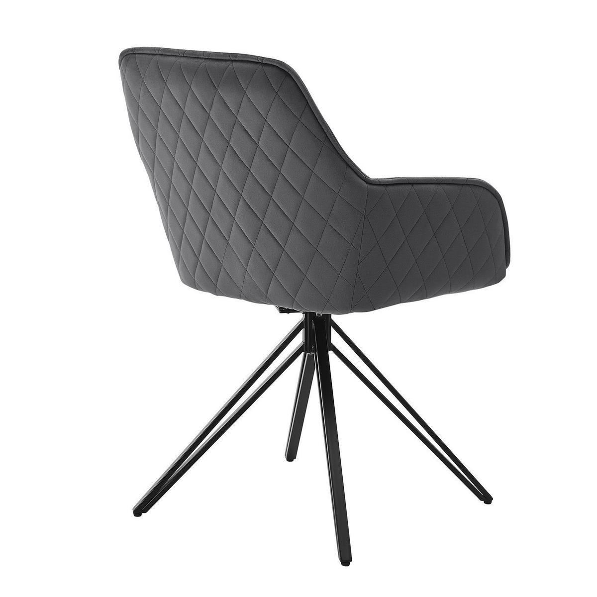 DREHSTUHL Clyde mit Armlehne samt dunkelgrau (2er-Set) - Dunkelgrau, Textil (57/85/61cm) - Juskys