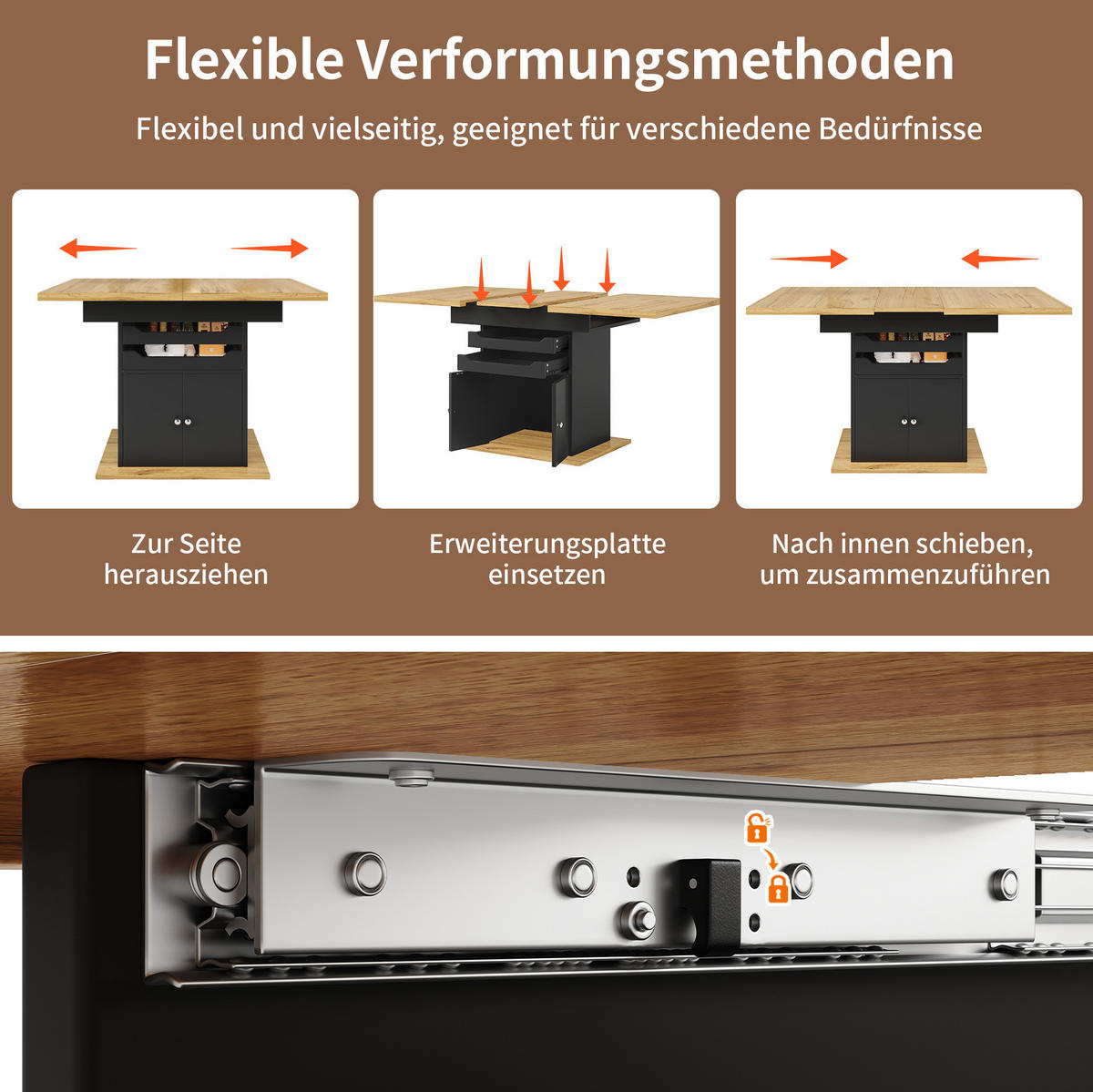 ESSTISCH 110-140/80/76 cm ausziehbar mit Stauraum, 2 Schubladen und Schrank, Schwarz - Schwarz, Holzwerkstoff (110/80/76cm) - Redom