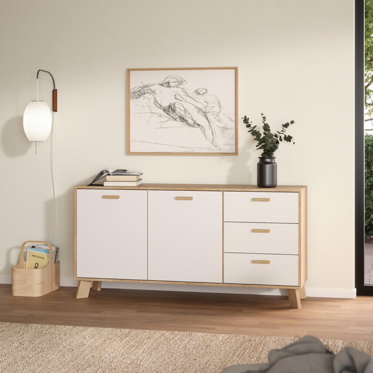SIDEBOARD, Ikast, Eiche, Holzwerkstoff, 148 x 40 x 73 cm - Weiß, Holzwerkstoff (39.1/73/147.2cm) - Calicosy