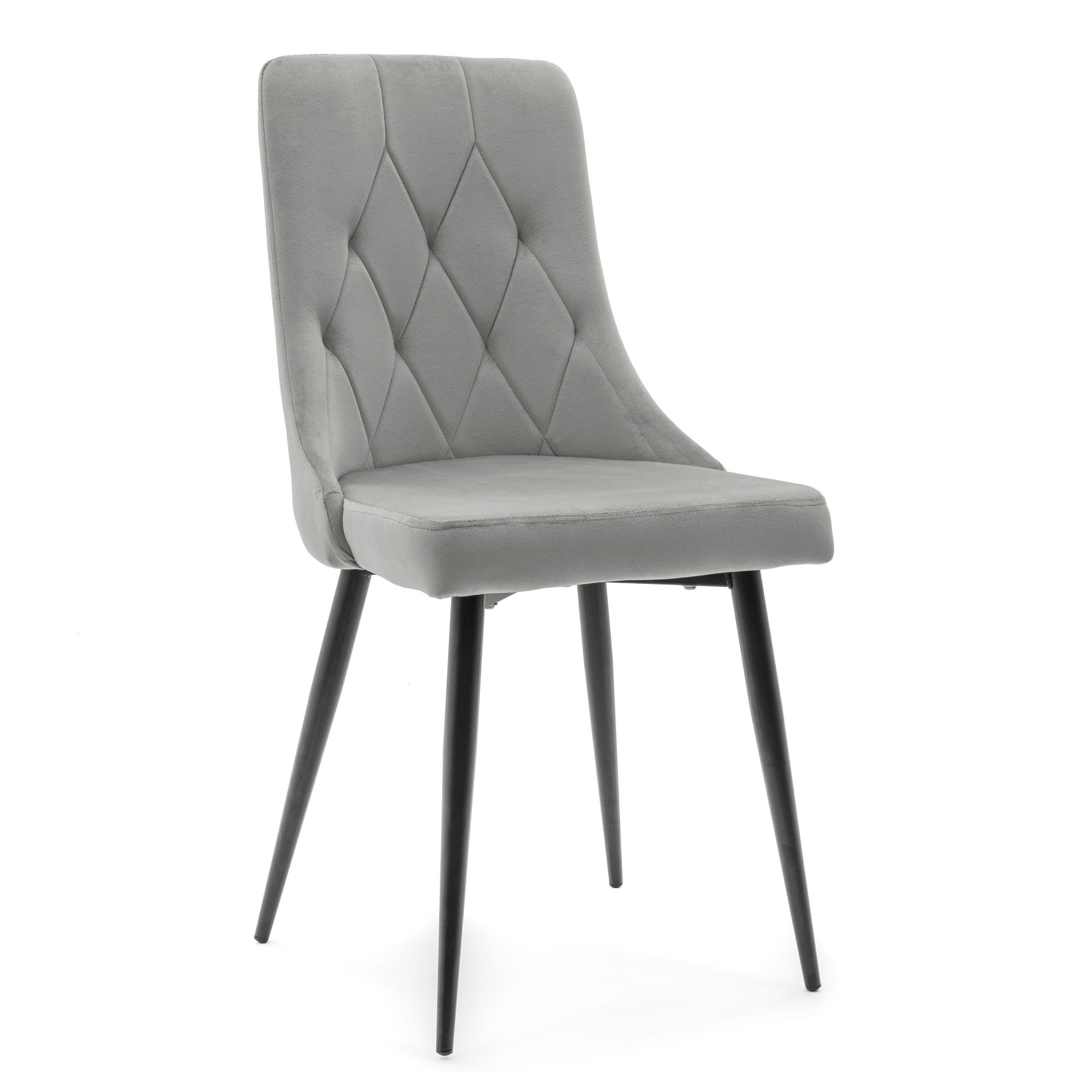 STUHL CAREN gepolstert mit Steppung - hell grau - Samt Velours - Hellgrau/Schwarz, Metall (50/94/65cm) - NEW HOME