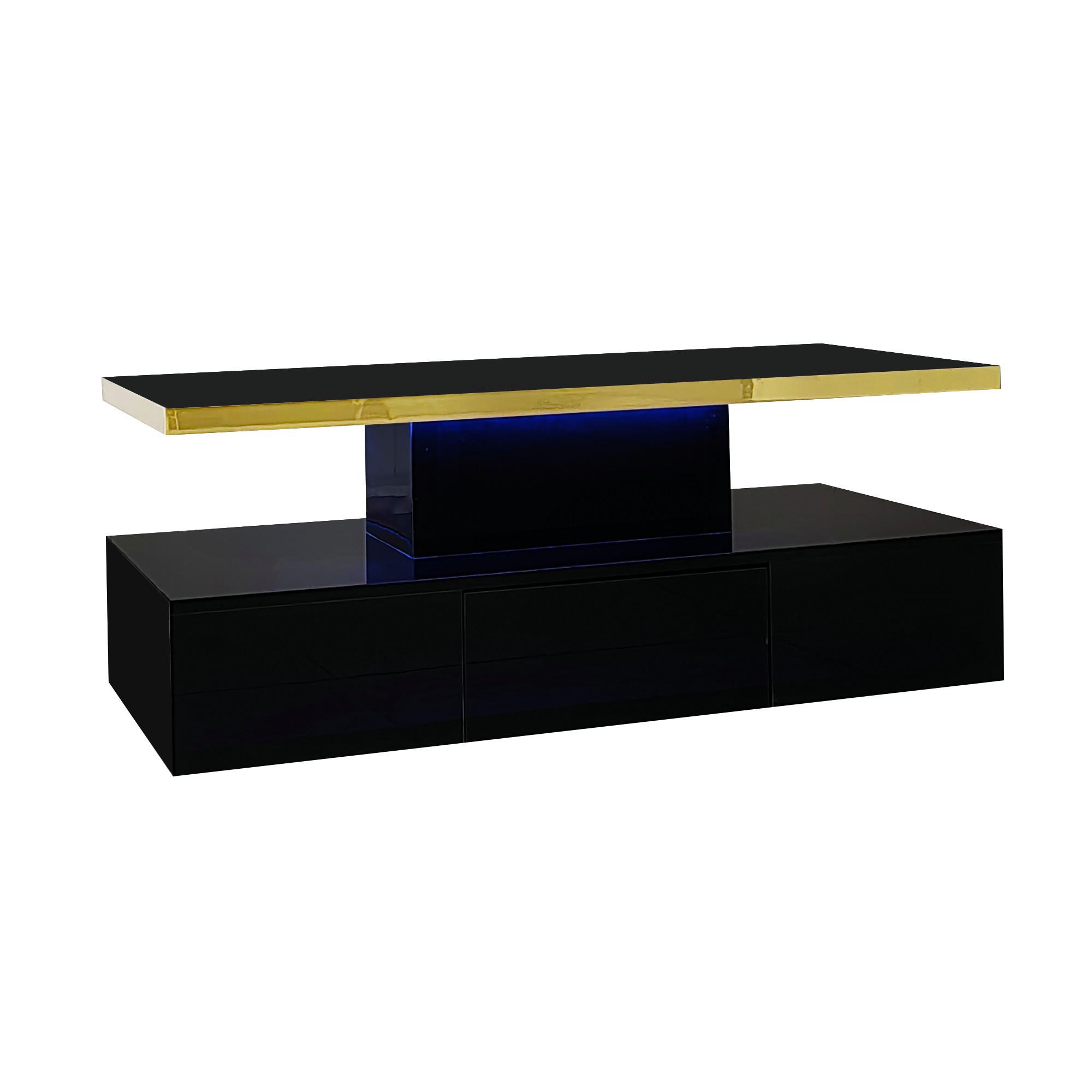 COUCHTISCH in Hochglanz mit LED-Beleuchtung - Schwarz, Holzwerkstoff (50/100/38.5cm) - Urban Meuble