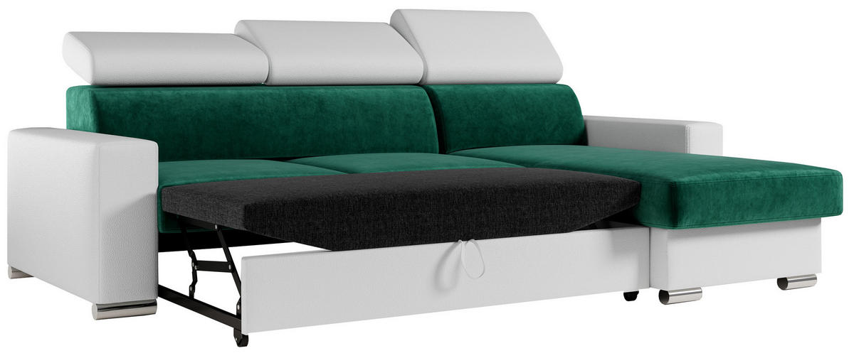 ECKSOFA FOX-L Dunkelgrün/Weiß - Dunkelgrün/Silberfarben, Kunststoff/Textil (242/168cm) - MKS