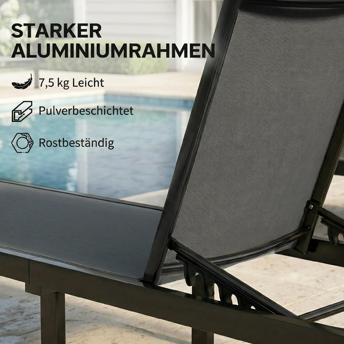 SONNENLIEGE Aluminium Dunkelgrau - Dunkelgrau, Textil/Metall (65.5/89/198cm) - Outsunny