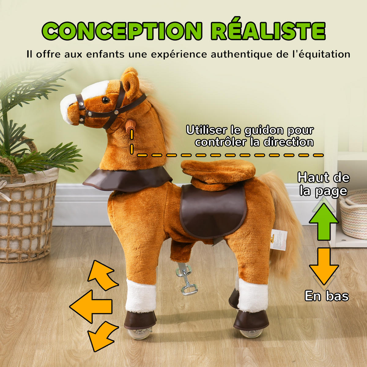 SCHAUKELPFERD DE-18246 mit Sound, erhöhter Sattel Braun - Braun, Holz (28/70/70cm) - ComfortXL