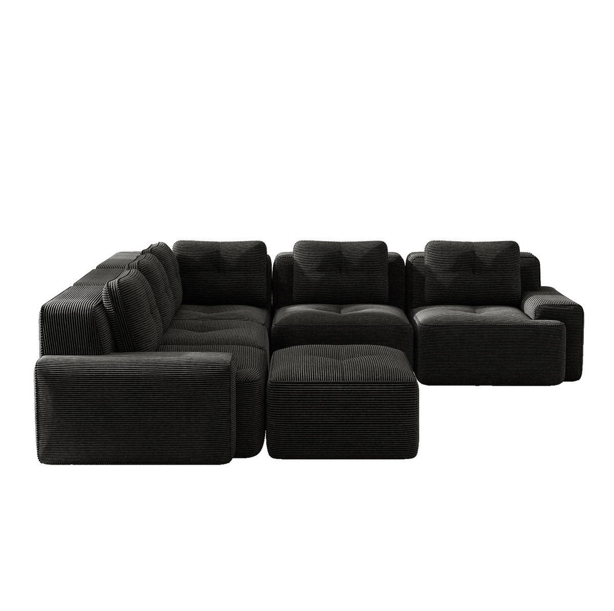 ECKSOFA 295/295/69 cm schwarz aus Cord mit 32D-Schaum und modularem Design - Schwarz, Textil (295/295cm) - OKWISH