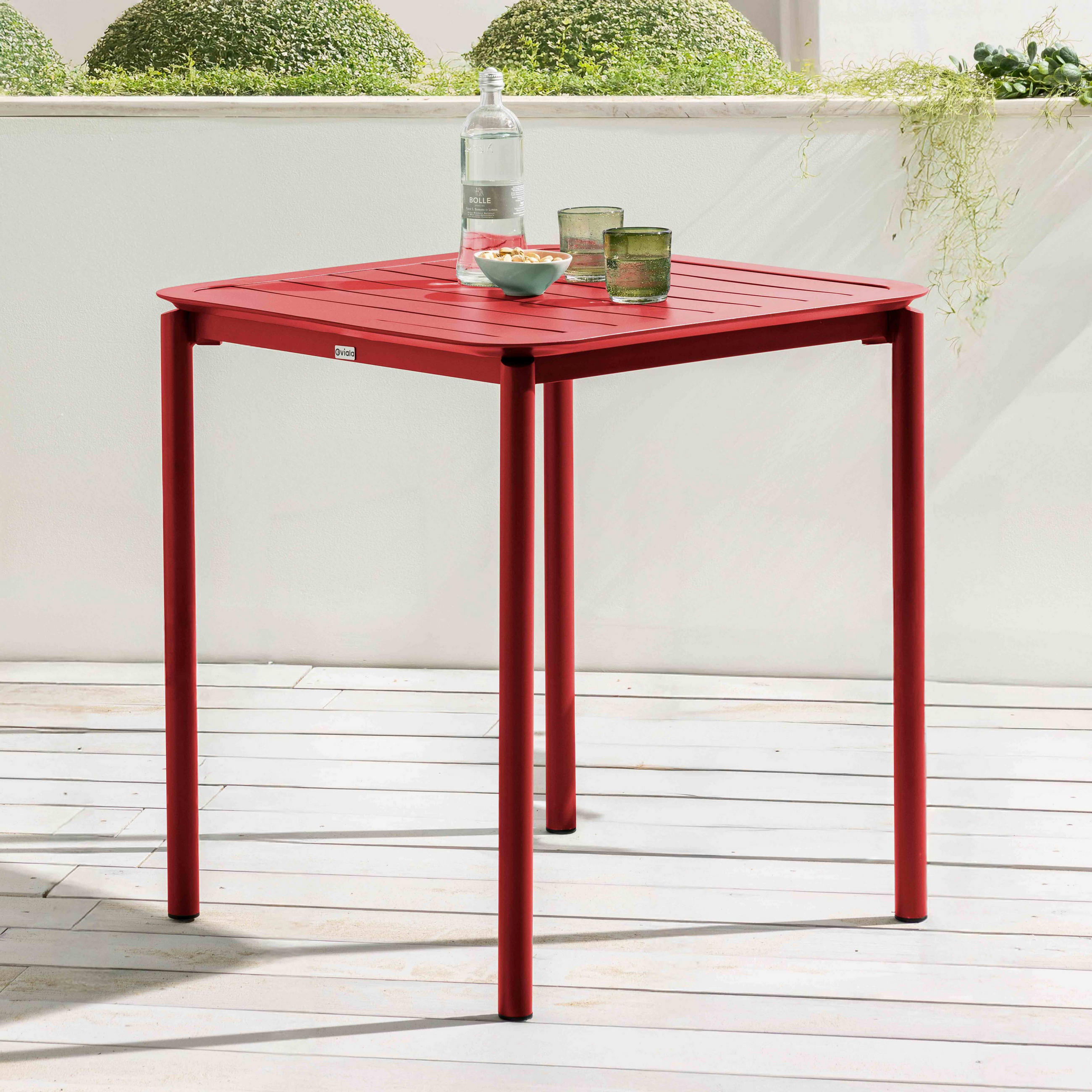GARTENTISCH quadratisch, Rot - Rot, Metall (70/70/75cm) - Oviala
