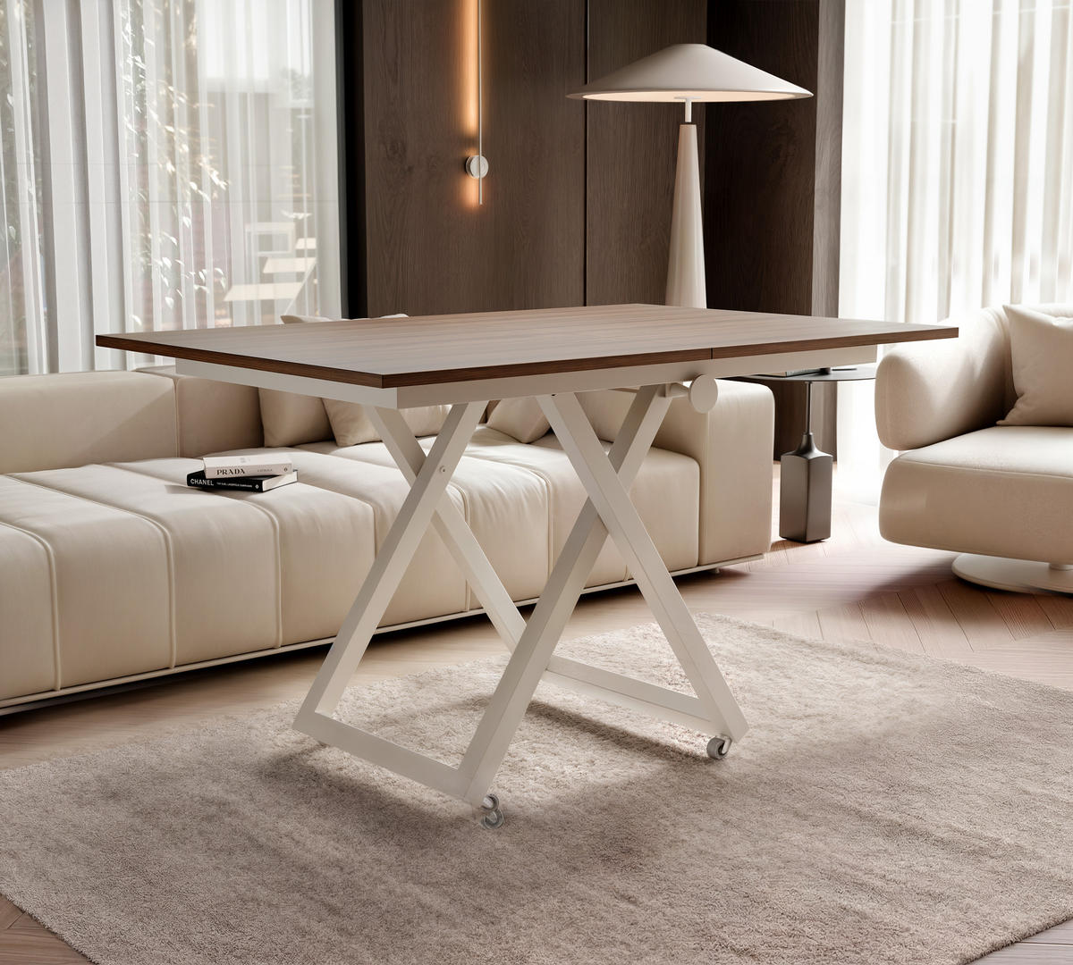COUCHTISCH ARIA 120-160/80 cm, Höhenverstellbar, Kaschmir / Franklin-Nussbaum - Kaschmir/Nussbaumfarben, Holzwerkstoff/Metall (120/80/38cm) - Idohome