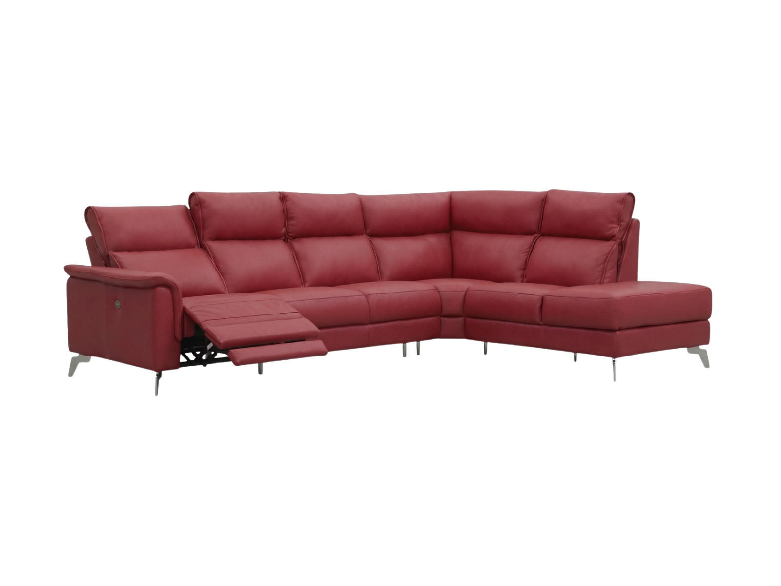 ECKSOFA Borea Echtleder mit 1 x Relaxfunktion Rot - Rot, Leder/Metall (310/220cm)