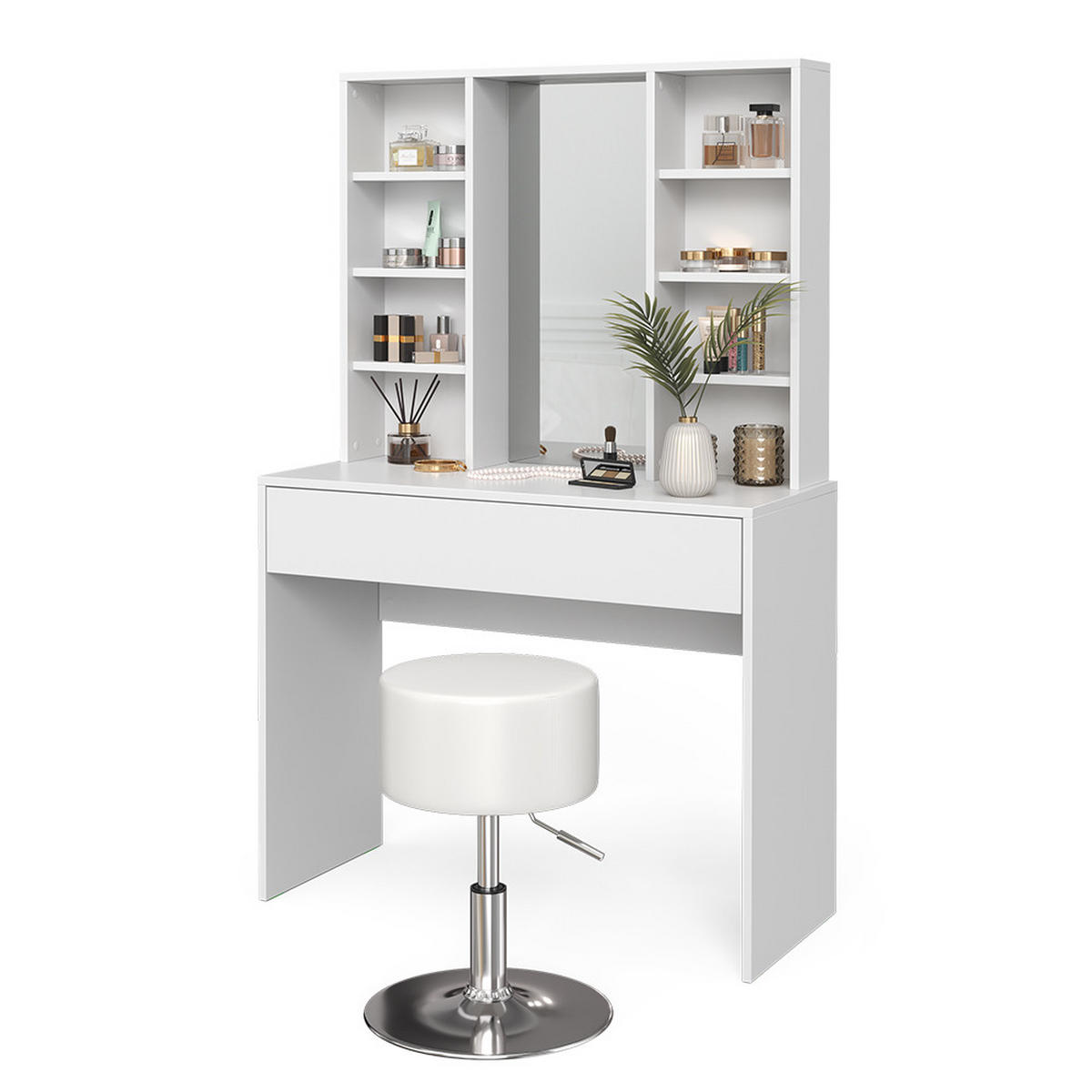 SCHMINKTISCH Alexa Weiß 93 cm mit Hocker - Weiß, Holzwerkstoff (93/147/40cm) - Vicco