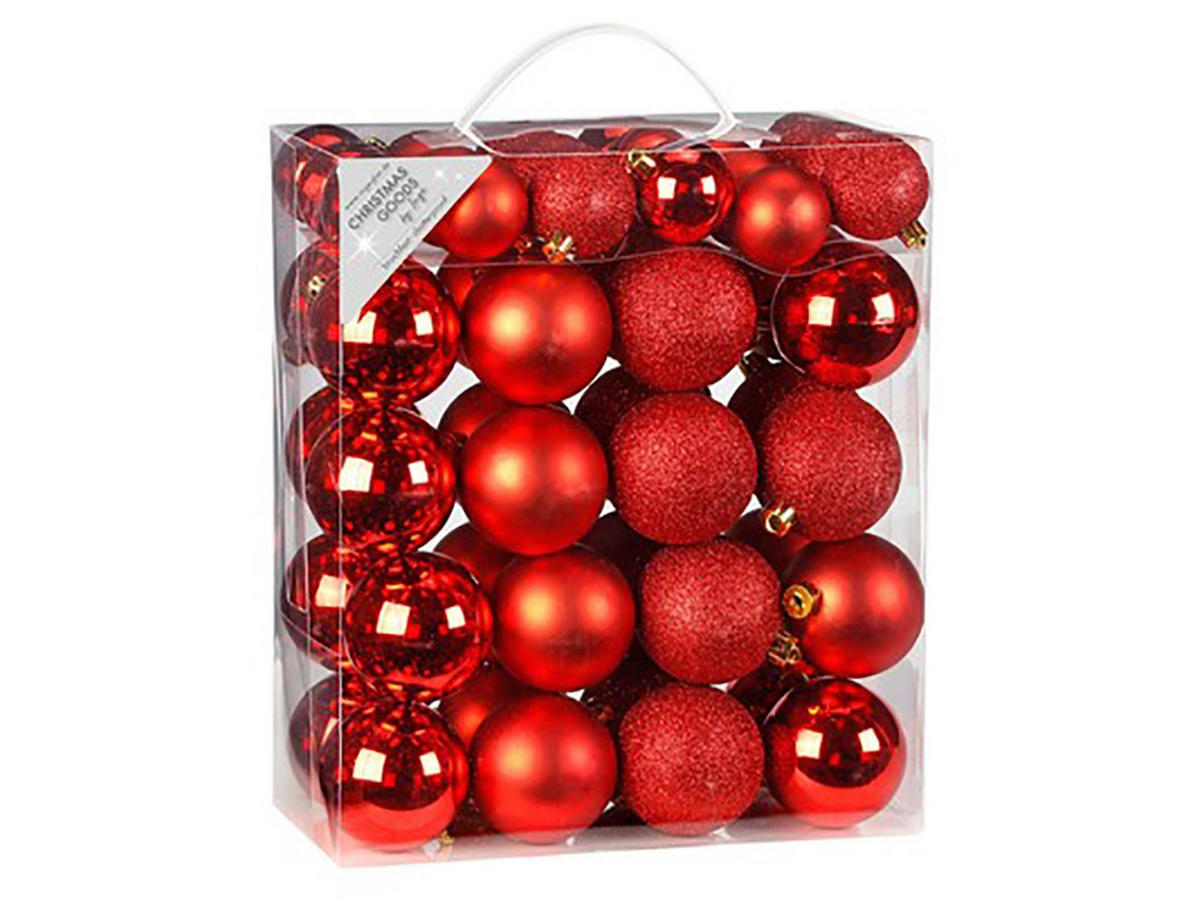 LAALU CHRISTBAUMKUGEL-SET 50 Stück: Ornamente rund rot mix 4 und 6 cm - Rot, Kunststoff (0.01/1/0.01cm) - LAALU