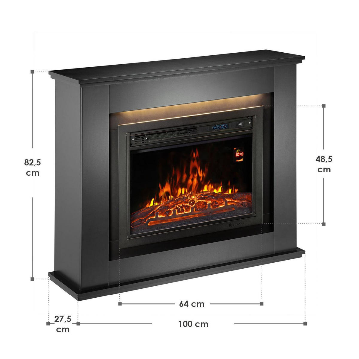 ELEKTROKAMIN 2000W rechteckig schwarz mit Flammeneffekt - Schwarz, Holz (100/82/28cm) - Juskys