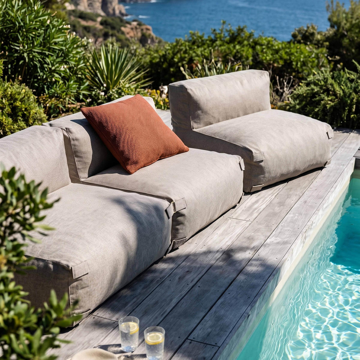 GARTENSOFA mit 3 Sitzplätzen, Sandfarbe - Gelb, Textil - Oviala