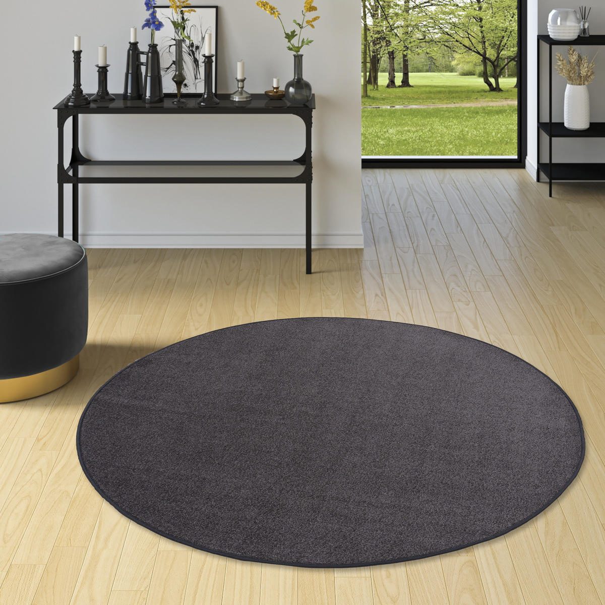 TREND VELOURS TEPPICH JOY RUND - Anthrazit, Textil (200/200cm) - Snapstyle