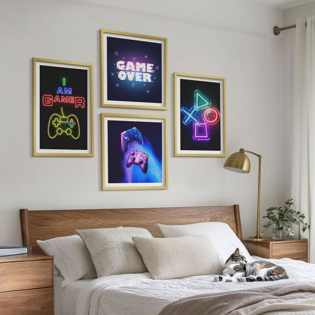 BILDER SET 4er Set - 50x50 cm & 40x60 cm Goldrahmen - Gamepads, Spielersymbol-Untertitel - Goldfarben, Kunststoff (50/50cm) - TULUP
