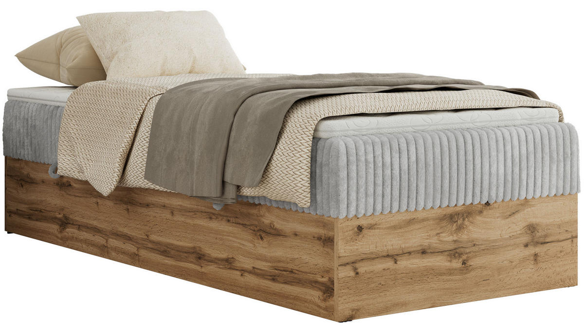BOXBETT WOOD ZERO 90/200 - Hellgrau Cord - H4 - Topper T25 - Hellgrau, Textil (90/200cm) - MKS