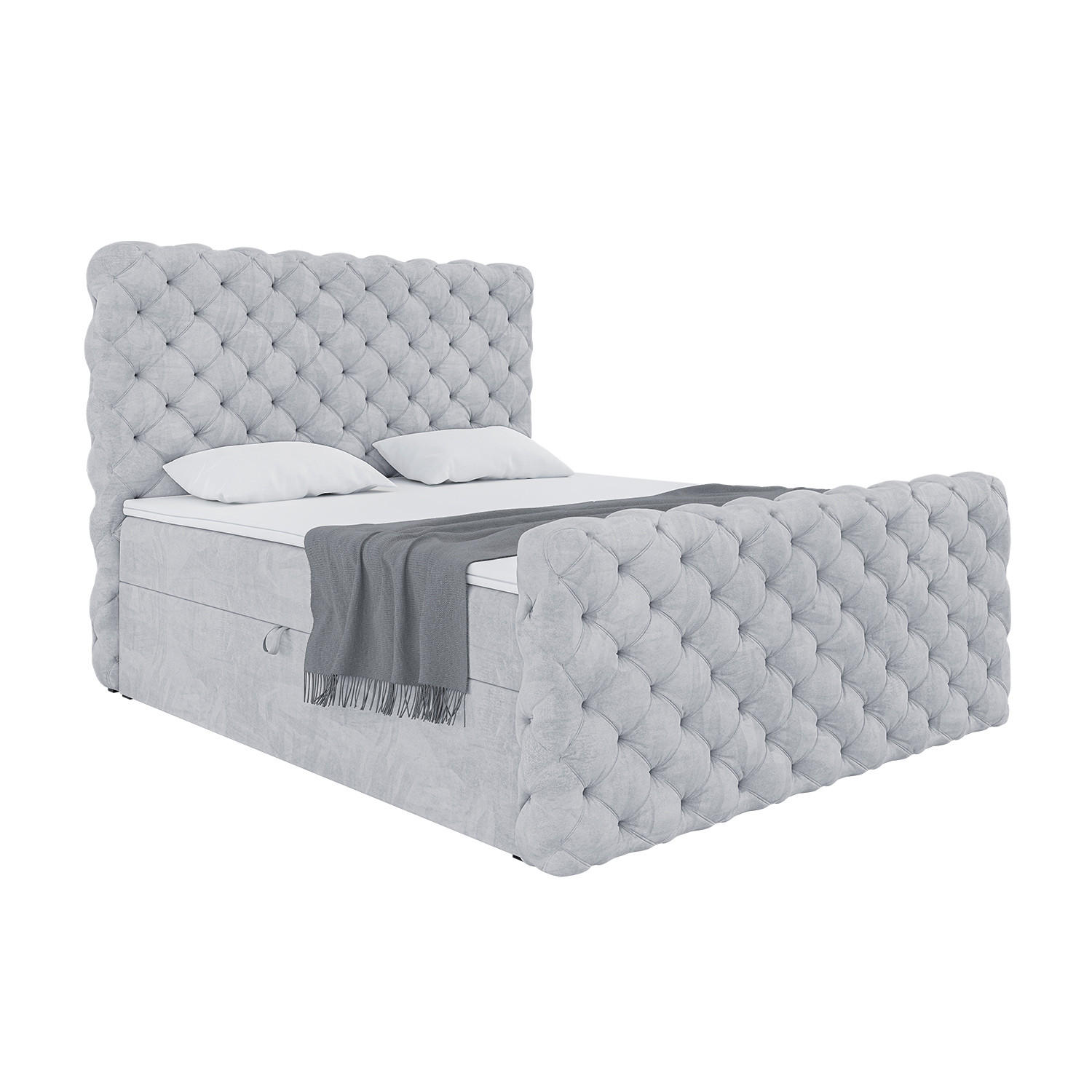 Meblini Boxbett Hellgrau 200x200 cm
