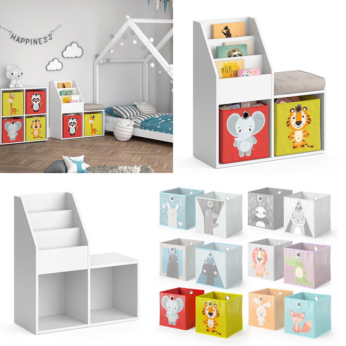 KINDERREGAL Luigi Weiß 72 x 79 cm Mini, mit 2 Faltboxen opt.2 - Weiß, Holzwerkstoff (30.9/79/72cm) - Vicco