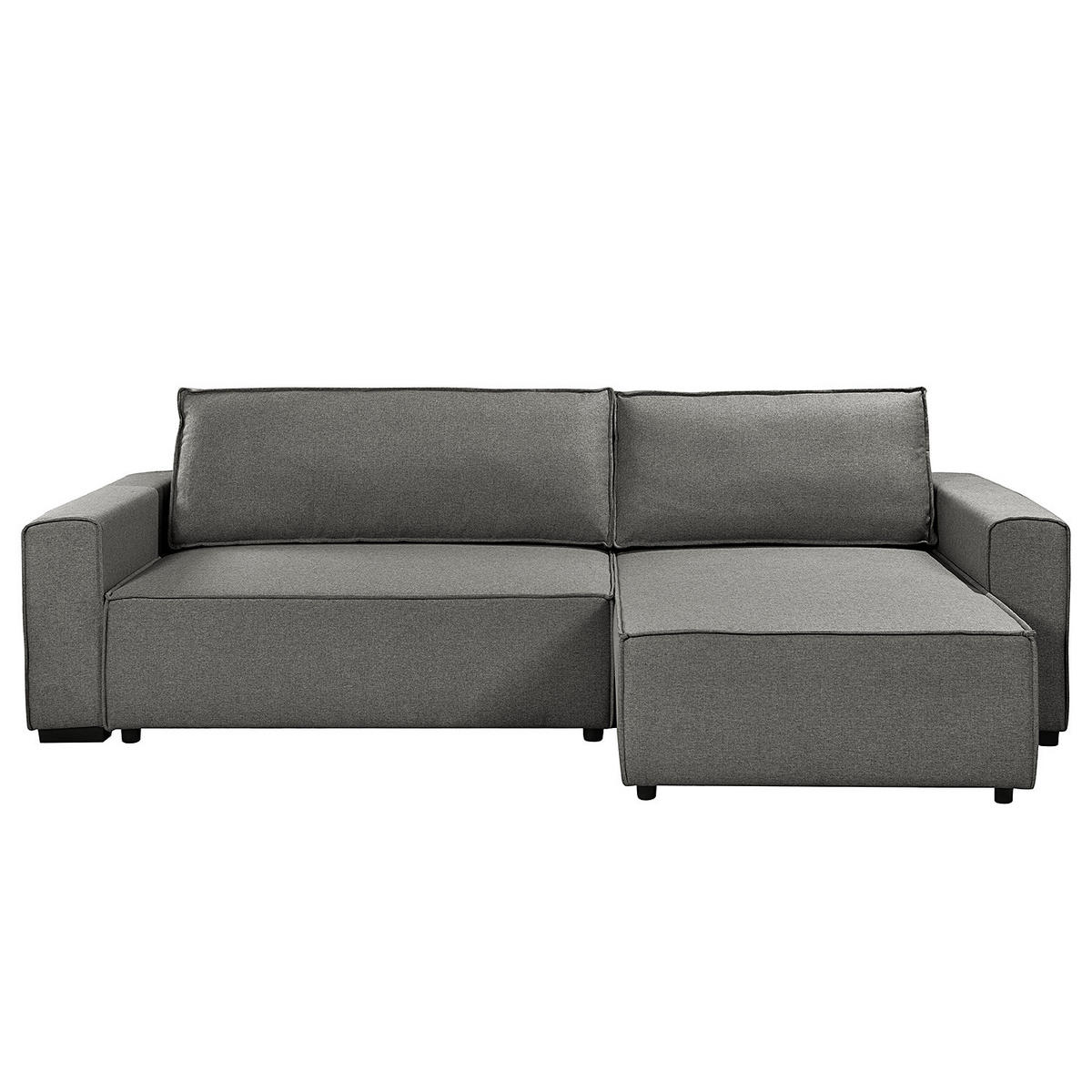 ECKSOFA mit Schlaffunktion - Flachgewebe - Dunkelgrau/Schwarz, Kunststoff/Textil (284/155cm) - home24