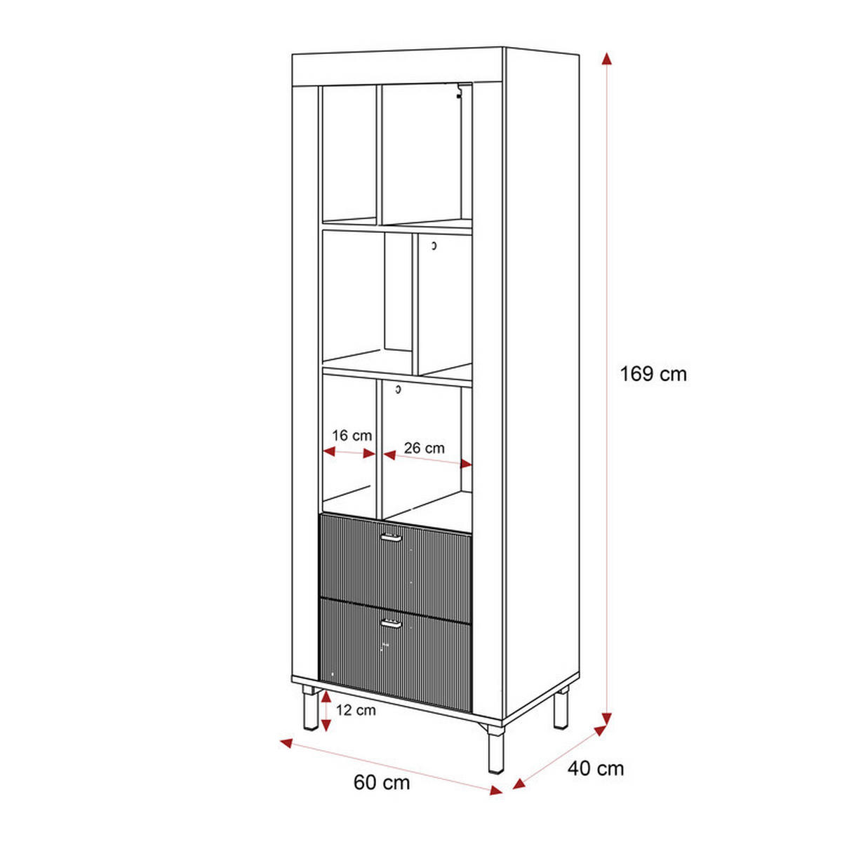 VITRINE AVENA, 60/40/169 cm Schwarz / Eiche - Schwarz, Holzwerkstoff/Kunststoff (60/169/40cm) - Idohome
