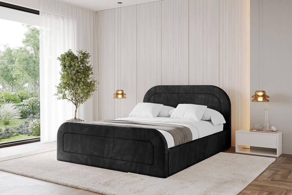 POLSTERBETT mit Bettkasten, Fußteil und Lattenrost, Boxbett mit Matratze H3/H4 - LERAY-Z 120x200 Schwarz - Schwarz, Holzwerkstoff/Textil (120/200cm) - ALTDECOR