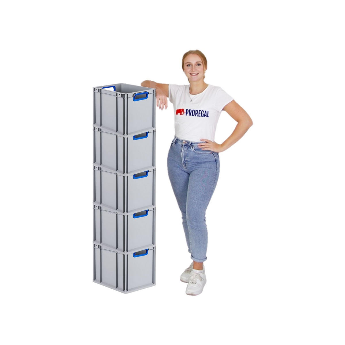 EUROBOX 5x Nextgen Color Mit Auflagedeckel 32x30x40cm Griffe Blau Offen - Blau, Kunststoff (30/32/40cm) - PROREGAL