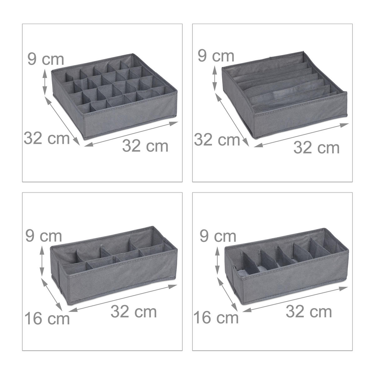 ORGANIZÉR na bielizeň - antracitová, textil/vlnitá lepenka (32/9/32cm) - Relaxdays