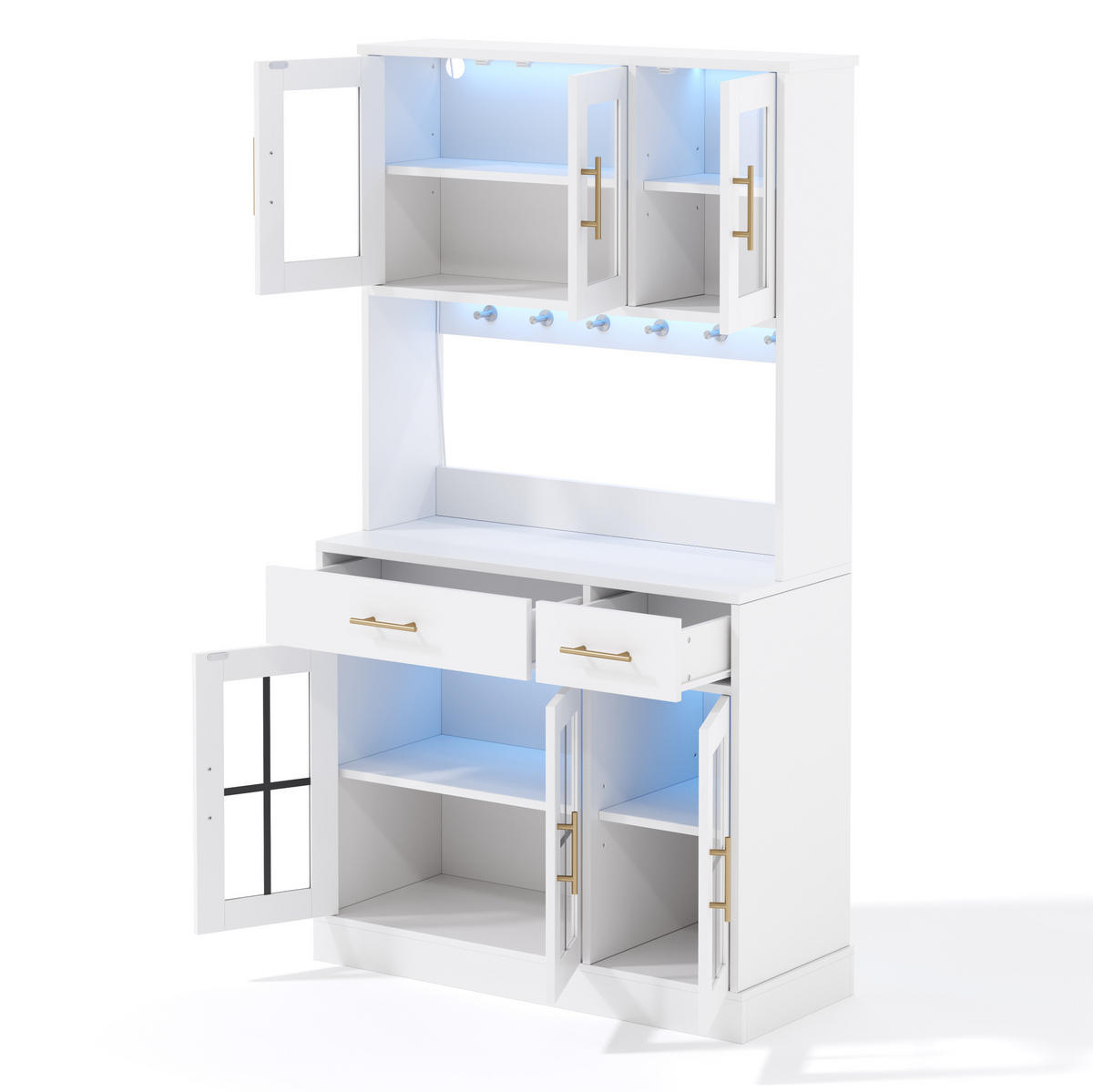BUFFET aus MDF 100x40x180 cm Weiß mit LED-Lichtleisten, 6 Türen und 2 Schubladen - Weiß, Holzwerkstoff (100/180/40cm) - Modfu