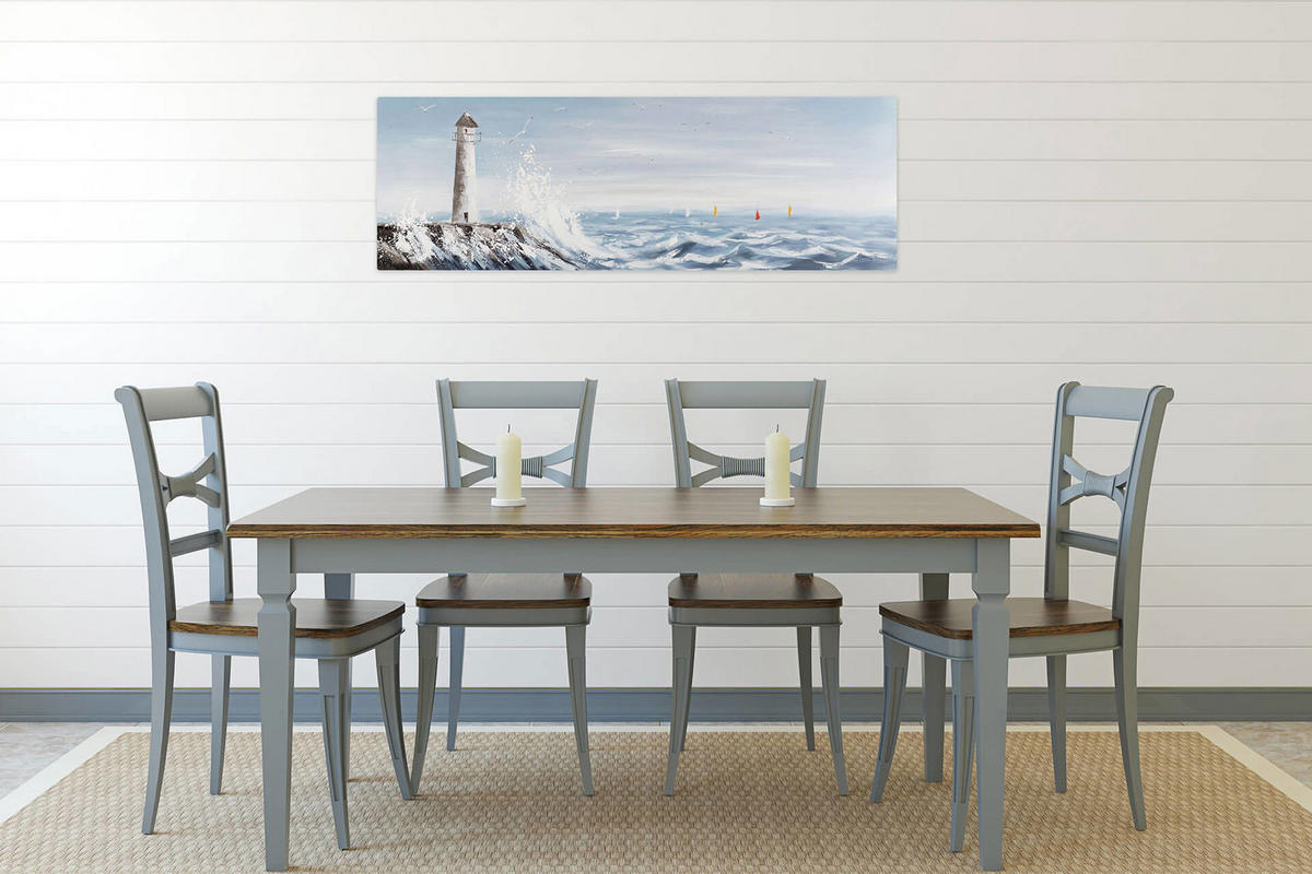 ÖLGEMÄLDE 150/50 cm - Blau/Weiß, Holz/Textil (2/50cm) - KUNSTLOFT
