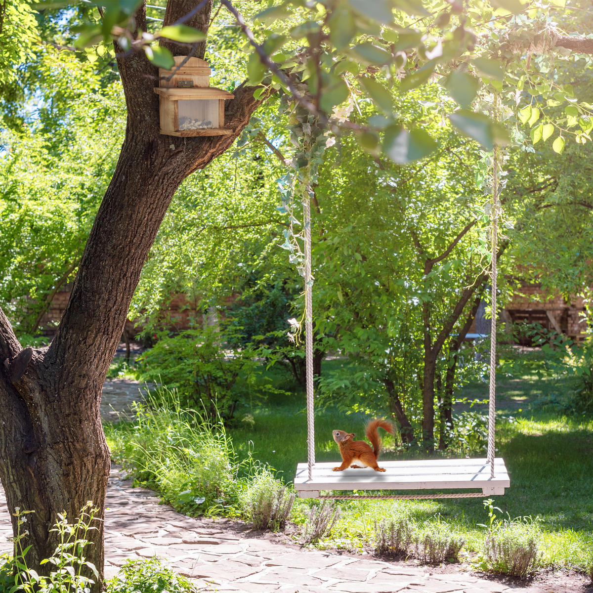2XEICHHÖRNCHENFUTTERHAUS - Braun, Holz/Kunststoff (20/21/14.5cm) - Relaxdays