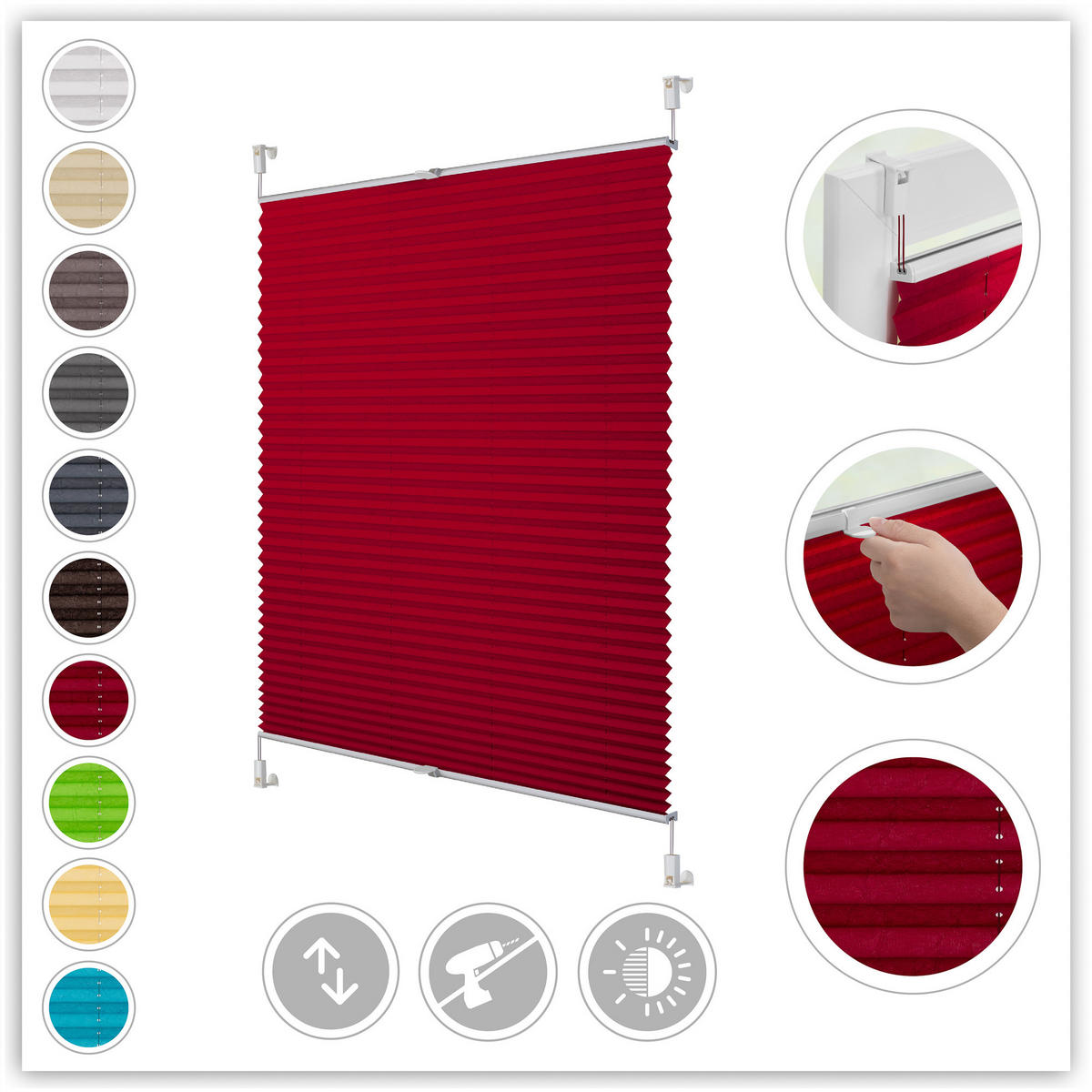 PLISSEE KLEMMFIX, OHNE BOHREN, VERSPANNT - Brombeere, Kunststoff (60/210cm) - Lichtblick Original