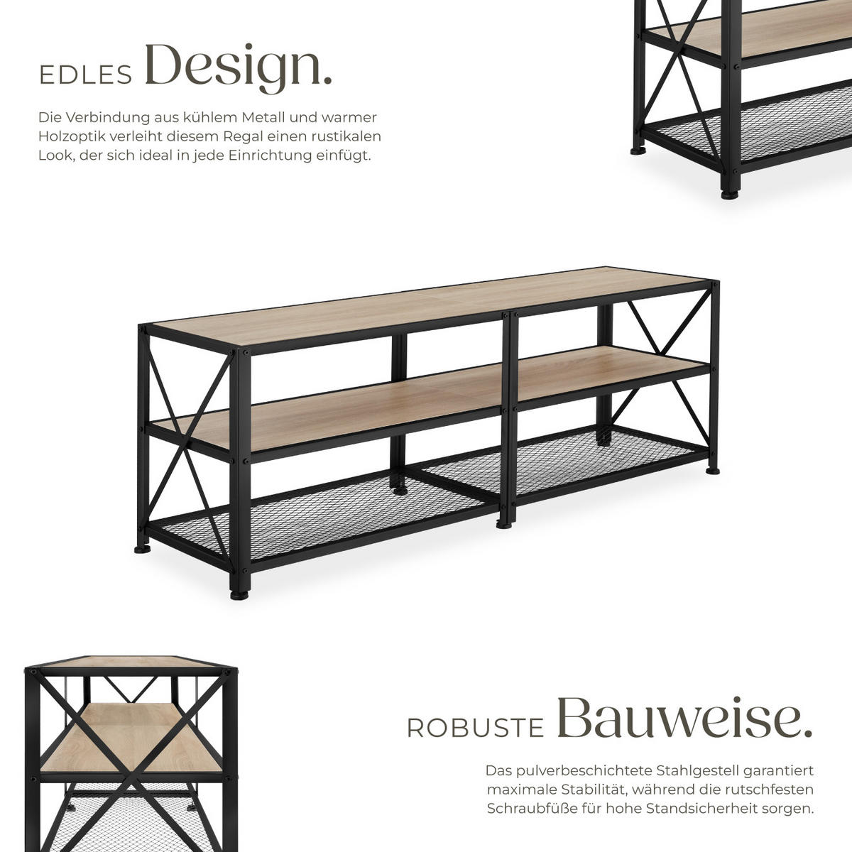 TV-REGAL Chicago,141 x 41,5 x 50,5 cm,Industrial Holz hell, Eiche Sonoma - Naturfarben, Holzwerkstoff (41.5/50.5/141cm) - tectake