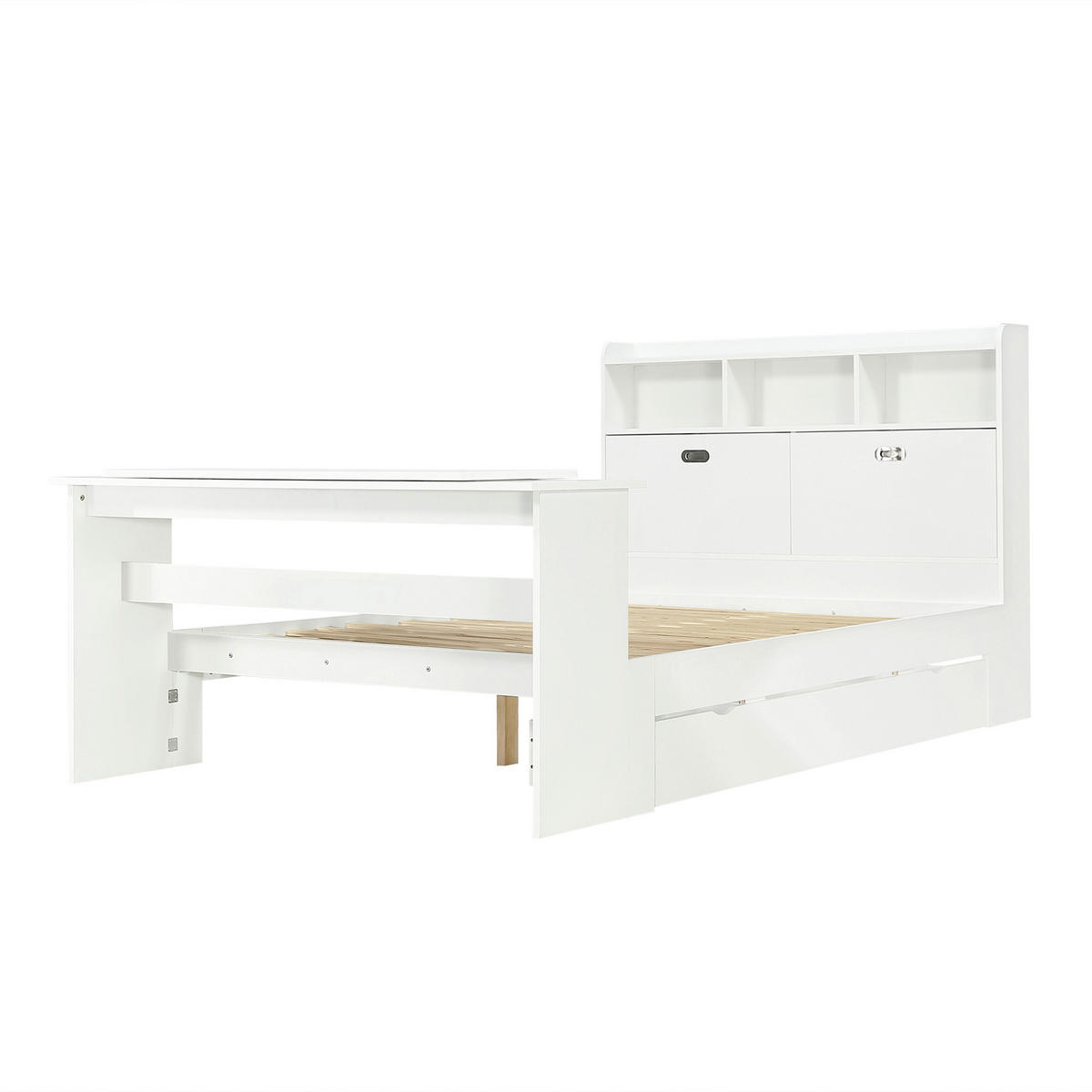 BETT mit Stauraum 140x200 cm Weiß 4-tlg. - Weiß, Holz (140/200cm) - Meubliv
