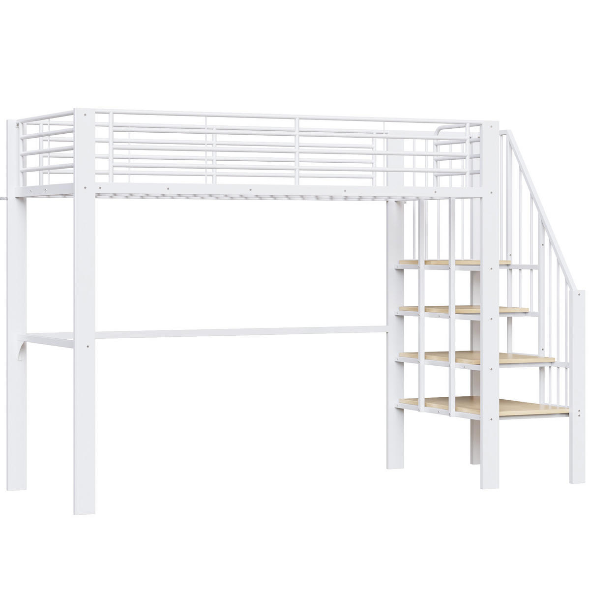 HOCHBETT 90/200 cm in Weiß aus Metall-Holz mit Treppe und Stauraum - Weiß, Metall (90/200cm) - BEAOK