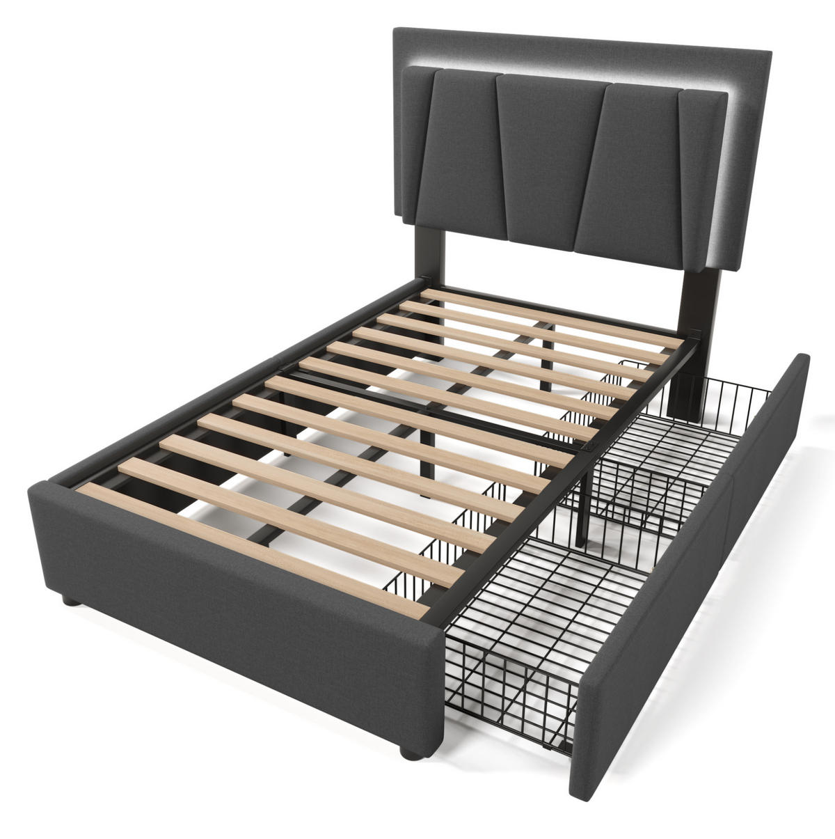 POLSTERBETT 90/200 cm Grau aus Holz mit LED-Beleuchtung - Grau, Holz (90/200cm) - OKMYHOME