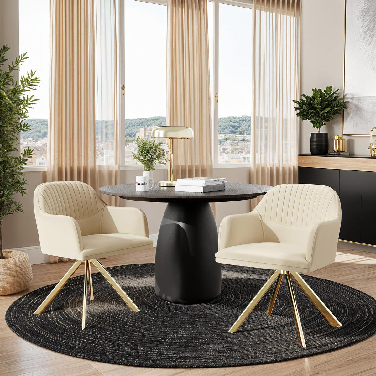 DREHSTUHL 2er Set Lona 56 x 59 x 81 cm créme/gold - Goldfarben/Creme, Textil (56/81/59cm) - tectake