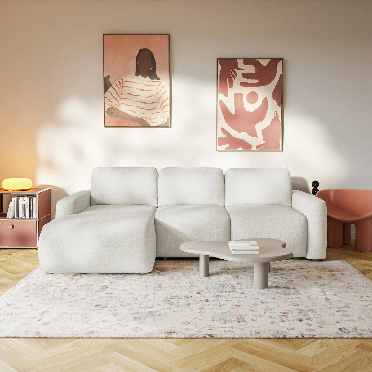 ECKSOFA Carnos Mini Creme Chenille - Creme/Schwarz, Kunststoff/Textil (238/164cm) - Selsey