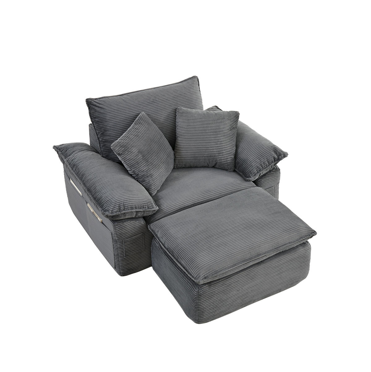 SESSEL aus Stoff Hellgrau ohne Montage mit Fußstütze, Seitentaschen und modularer Kombination - Hellgrau, Textil (156/65/125cm) - Modfu