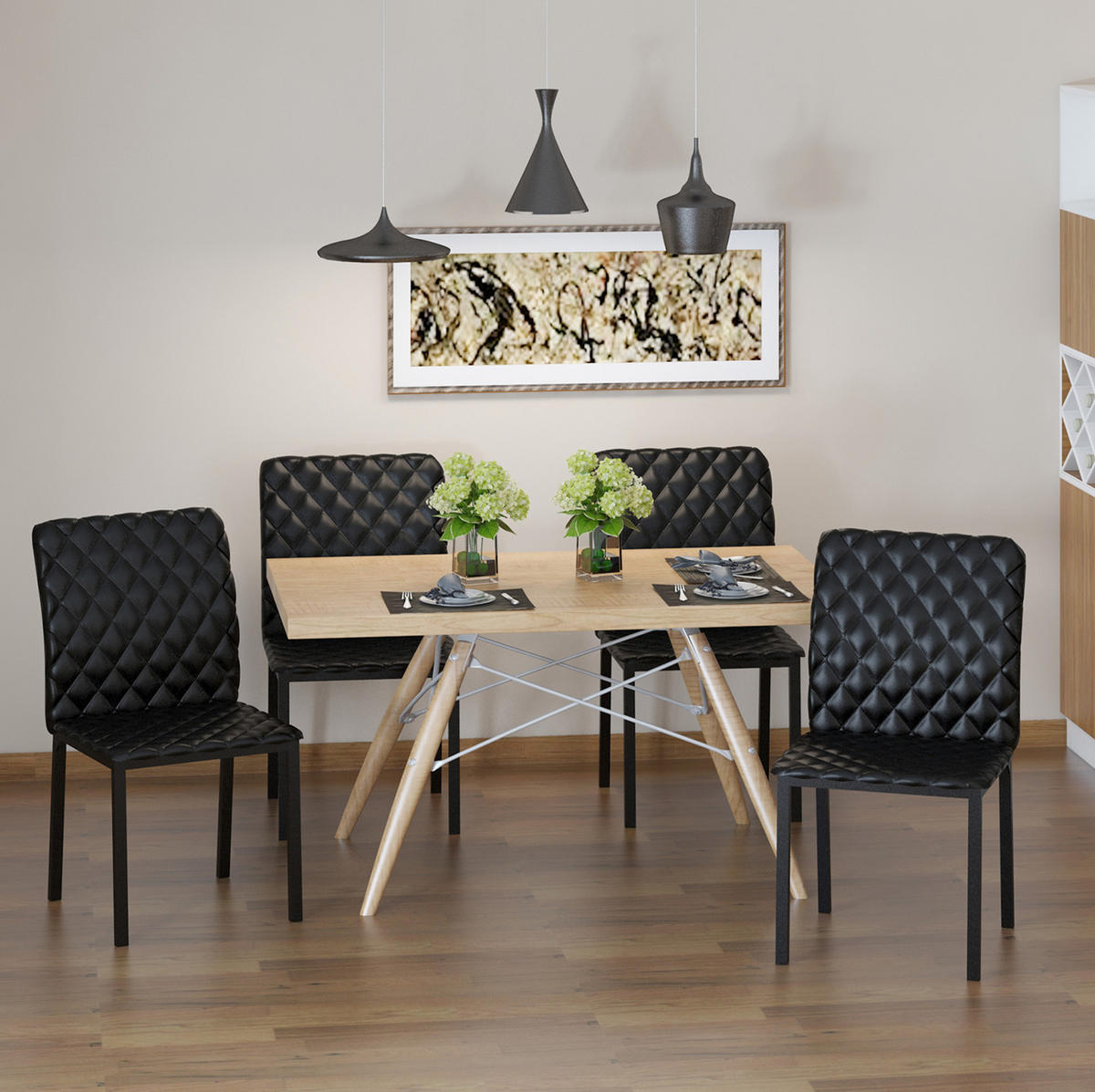 ESSZIMMERSTUHL 4er-Set gepolstert 41 x 50 x 91 cm Kunstleder Schwarz - Schwarz, Metall (50/91/41cm) - Meubliv