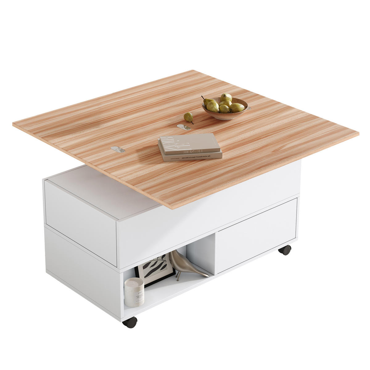 COUCHTISCH höhenverstellbar Weiß/Holzoptik 100/50/52 cm - Eichefarben/Weiß, Holzwerkstoff (100/50/52cm)