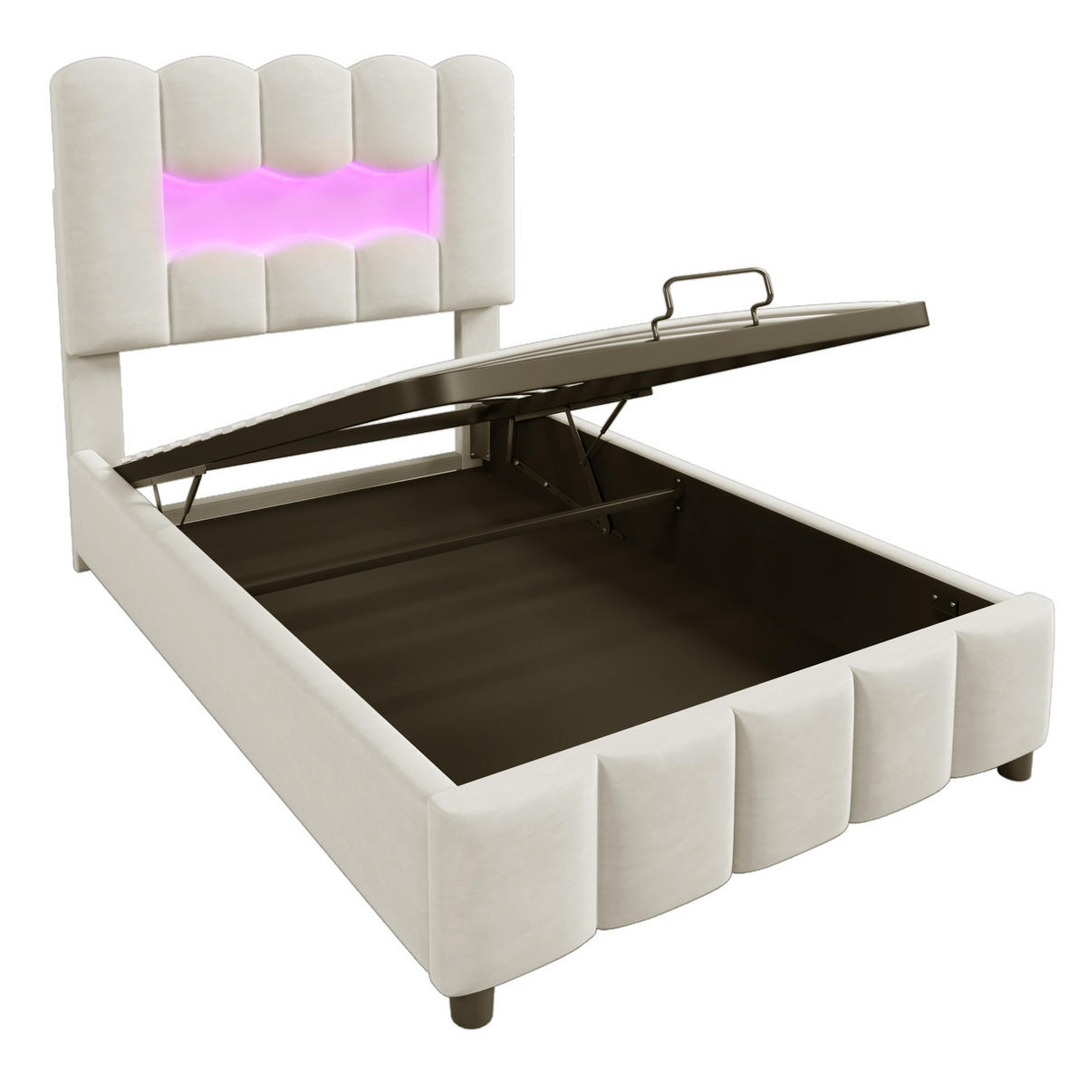 ČALÚNENÁ posteľ zo zamatu a MDF 90x200 cm béžová s LED osvetlením, úložným priestorom a nastaviteľným čelom - béžová, textil (90/200cm) - Modfu