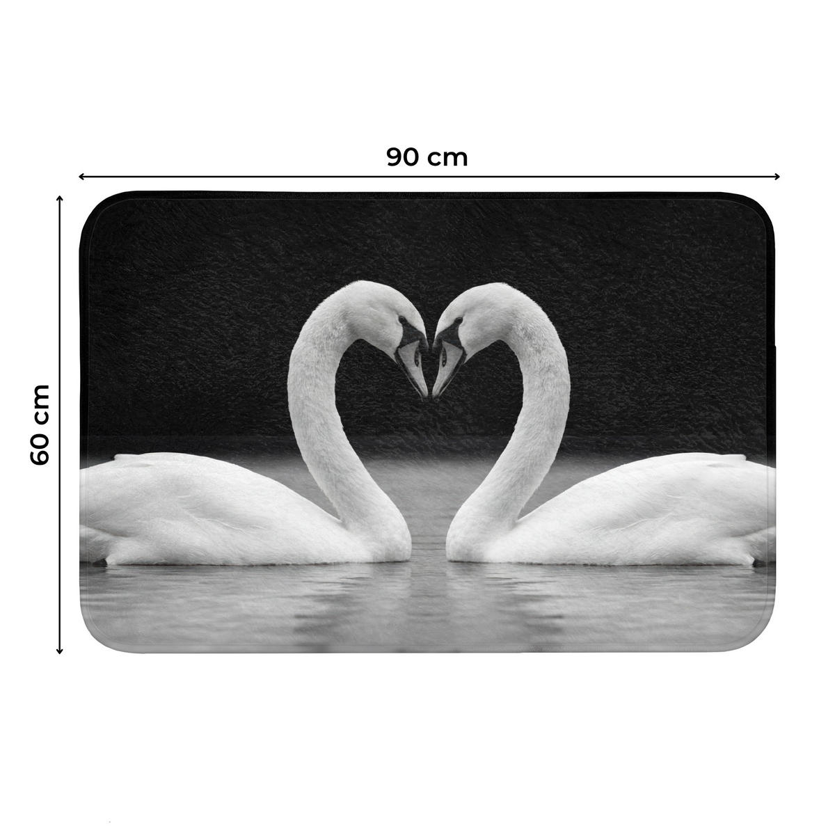 WC PŘEDLOŽKA Labutě - srdce - černá - bílá 90x60 cm - černá, textil/plast (90/1cm) - OnlyWow