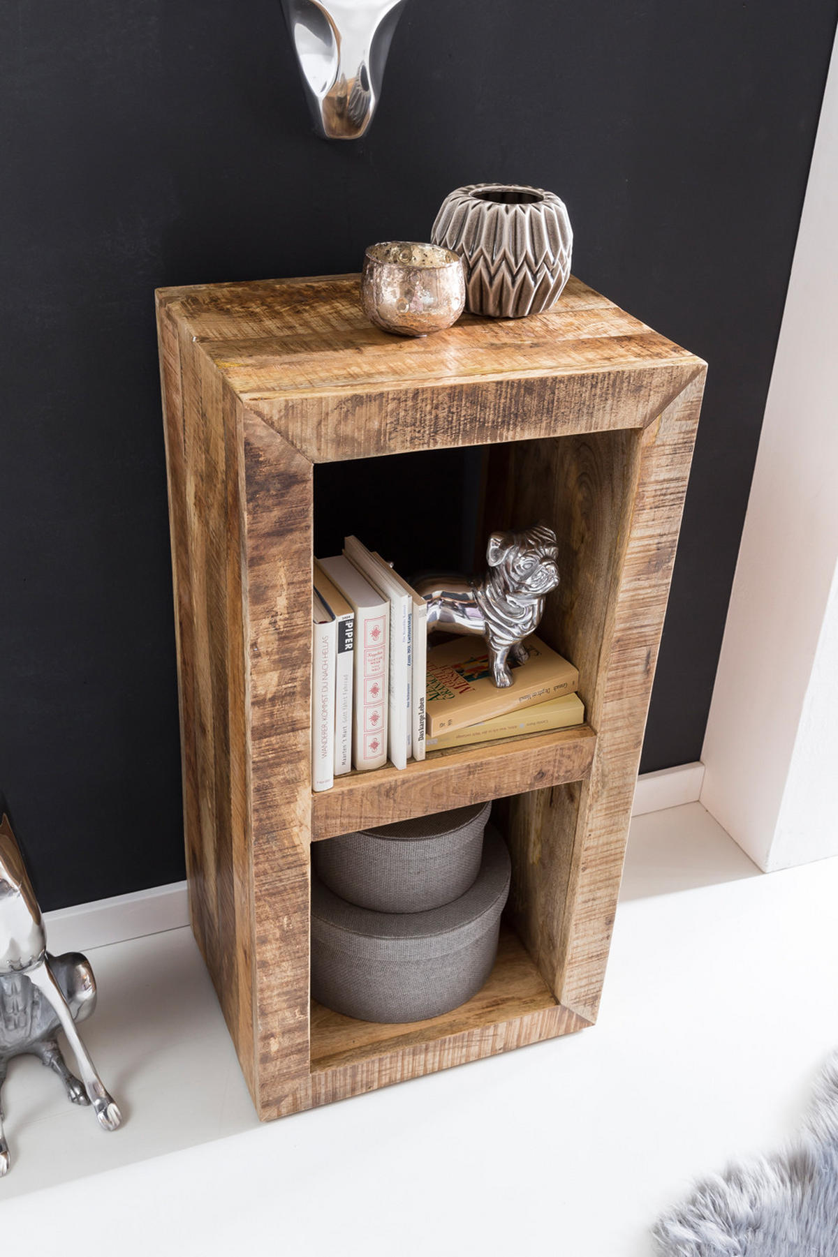 REGAL Massivholz Mango Cubeform Vintage EWA, Beige 45x35x90 cm - Beige, Holz (45/90/35cm) - KADIMA DESIGN