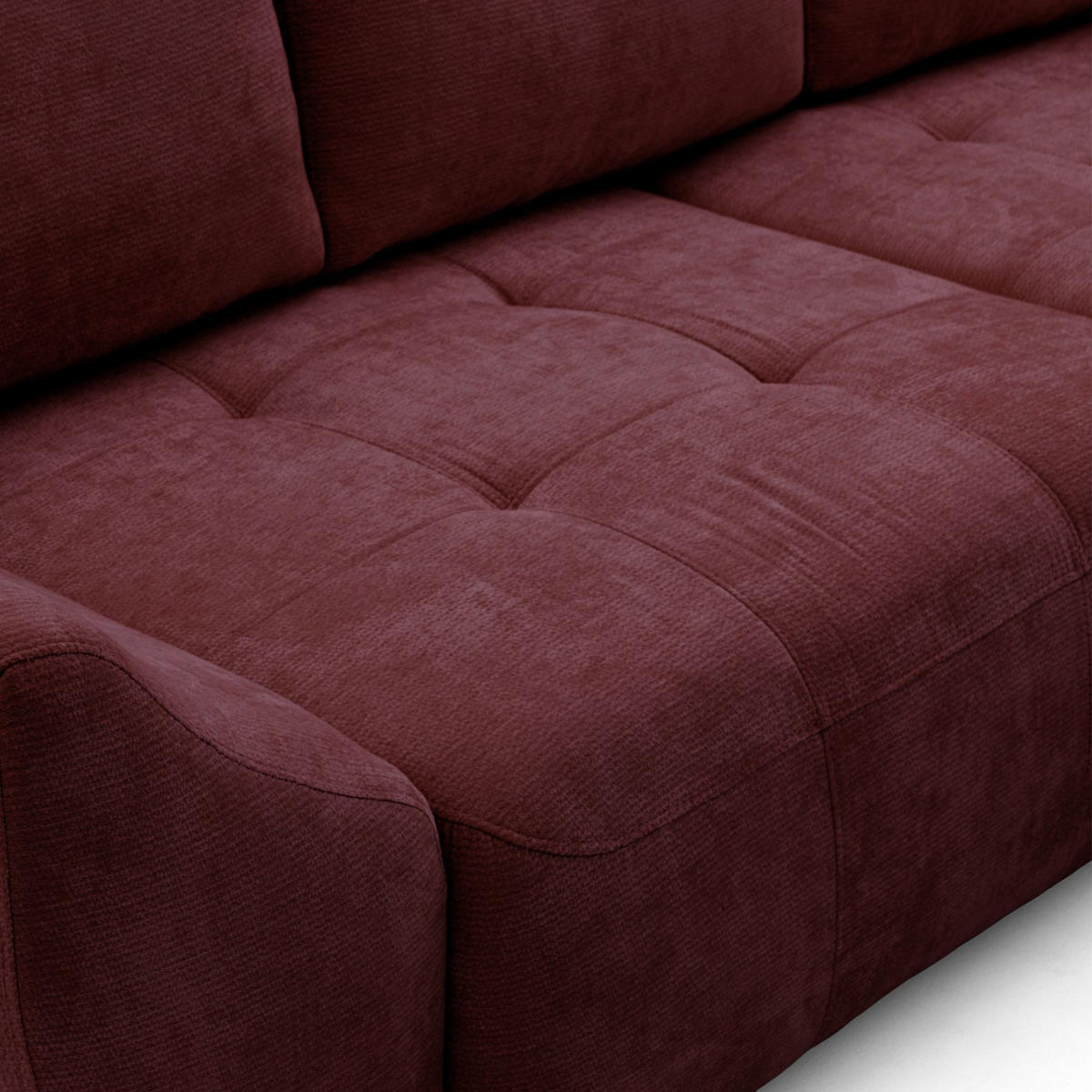 ECKSOFA NICE L Rechts mit Schlaffunktion 137x204 Chenille Rotwein - Schwarz/Dunkelrot, Holz/Textil (165/260cm) - Muffo