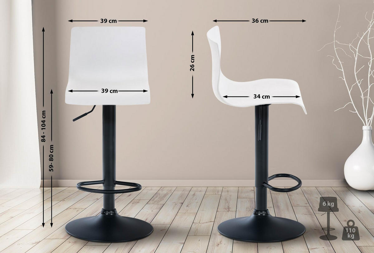 BARHOCKER Hover 84-104x39x36 cm weiß - Weiß, Kunststoff (39/84/36cm) - furnicato